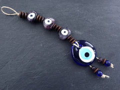 Marble Mauve Purple Turkish Evil Eye Wall Hanging Home Garden Decoration with Evileye Traditional Artisan Beads - No:53