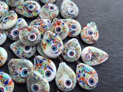 Glass Evil Eye Charm Pendant, Rainbow Multicolor Spotted Evil Eye Teardrop, Lampwork, Amulet, Protective, Lucky, OOAK Handmade, 1pc