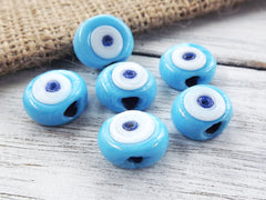 6 Sky Blue Evil Eye Nazar Glass Bead - Traditional Turkish Handmade Protective Lucky Amulet - 16 mm - VALUE PACK - Turkish Glass Beads