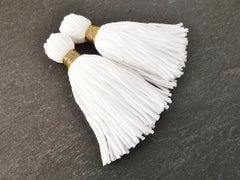 Long White Handmade Wool Thread Tassels - 3 inches - 75mm - 2 pc