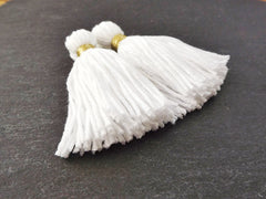 Long White Handmade Wool Thread Tassels - 3 inches - 75mm - 2 pc