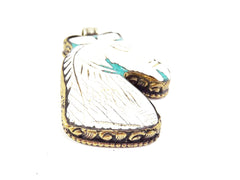 Large Carved Conch Shell Horse Tribal Pendant - Nepalese Handmade - Antique Brass