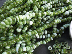 BULK - 50 Marble Green Rustic Glass Bead - Traditional Turkish Artisan Handmade - 8mm