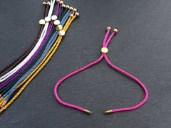 Steel Blue Adjustable Rope Slider Bolo Cord Bracelet Blank, 2mm, Gold Sliding Bead 1pc