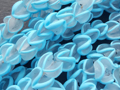 Sky Blue Zig Zag Line Frosty Translucent Pinched Wave Artisan Handmade Glass Bead - 15 x 12mm - 10pcs