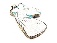 Large Carved Conch Shell Horse Tribal Pendant - Nepalese Handmade - Antique Brass