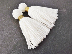 Long Ivory White Handmade Wool Thread Tassels - 3 inches - 75mm - 2 pc