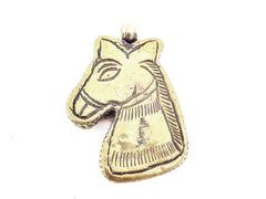 Large Carved Conch Shell Horse Tribal Pendant - Nepalese Handmade - Antique Brass