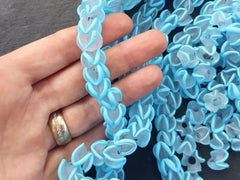 Sky Blue Zig Zag Line Frosty Translucent Pinched Wave Artisan Handmade Glass Bead - 15 x 12mm - 10pcs