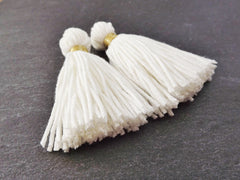 Long Ivory White Handmade Wool Thread Tassels - 3 inches - 75mm - 2 pc