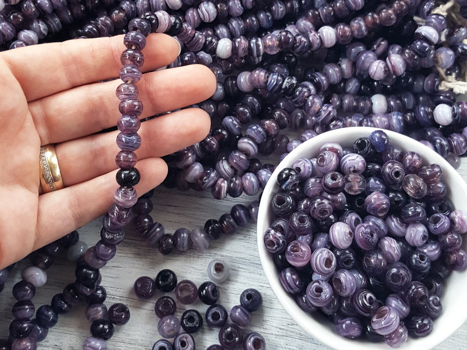 BULK - 50 Mauve Purple Marble Rustic Glass Bead - Traditional Turkish Artisan Handmade - 8mm - Turkish Glass Beads BULK - 50 Mauve Purple Marble Rustic Glass Bead - Traditional Turkish Artisan Handmade - 8mm - Turkish Glass Beads