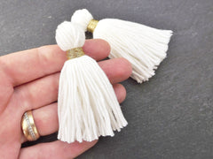 Long Ivory White Handmade Wool Thread Tassels - 3 inches - 75mm - 2 pc