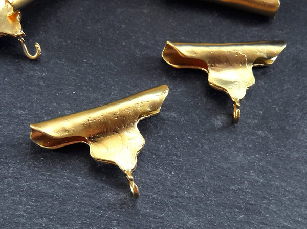 Tube Pendant Bail, Rustic Artisan Pendant Bail, Bead Tube, Pendant Charm Holder, Link Connector, 22k Matte Gold Plated, 1pc