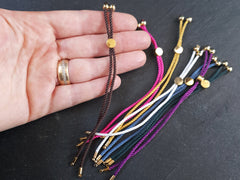 Navy Blue Adjustable Rope Slider Bolo Cord Bracelet Blank, 2mm, Gold Sliding Bead 1pc