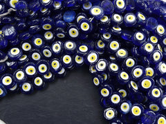 6 Navy Blue Evil Eye Nazar Glass Bead Yellow Iris Traditional Turkish Handmade Protective Lucky Amulet 26 mm VALUE PACK Turkish Glass Beads