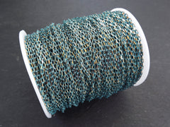 3 x 2mm Teal Blue Gold Diamond Cut Cable Chain, Oval Link Chain, 2 Meters