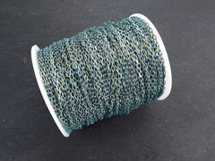 3 x 2mm Teal Blue Gold Diamond Cut Cable Chain, Oval Link Chain, 2 Meters