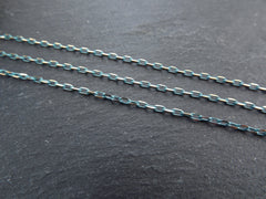 3 x 2mm Teal Blue Gold Diamond Cut Cable Chain, Oval Link Chain, 2 Meters
