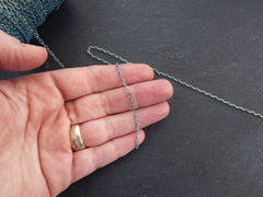 3 x 2mm Teal Blue Gold Diamond Cut Cable Chain, Oval Link Chain, 2 Meters