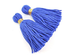 Long Royal Blue Handmade Wool Thread Tassels - 3 inches - 75mm - 2 pc