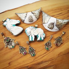 Large Carved Conch Shell Lion Tribal Pendant - Nepalese Handmade - Antique Brass