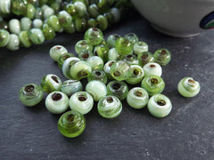 BULK - 50 Marble Green Rustic Glass Bead - Traditional Turkish Artisan Handmade - 8mm