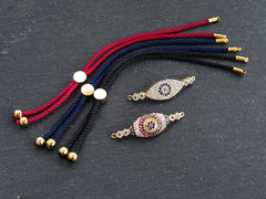 Navy Blue Adjustable Rope Slider Bolo Cord Bracelet Blank, 2mm, Gold Sliding Bead 1pc