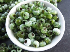 BULK - 50 Marble Green Rustic Glass Bead - Traditional Turkish Artisan Handmade - 8mm