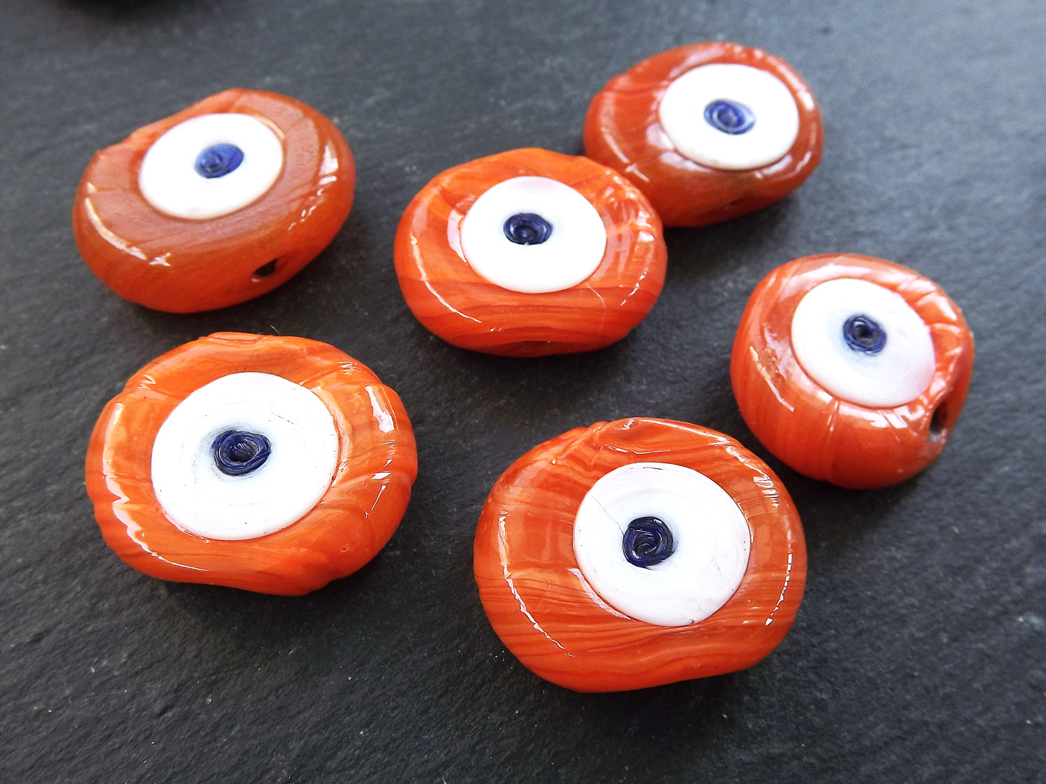 6 Orange Tone Shades Evil Eye Nazar Glass Bead Traditional Turkish Handmade Protective Lucky Amulet 26 mm VALUE PACK - Turkish Glass Beads 6 Orange Tone Shades Evil Eye Nazar Glass Bead Traditional Turkish Handmade Protective Lucky Amulet 26 mm VALUE PACK - Turkish Glass Beads
