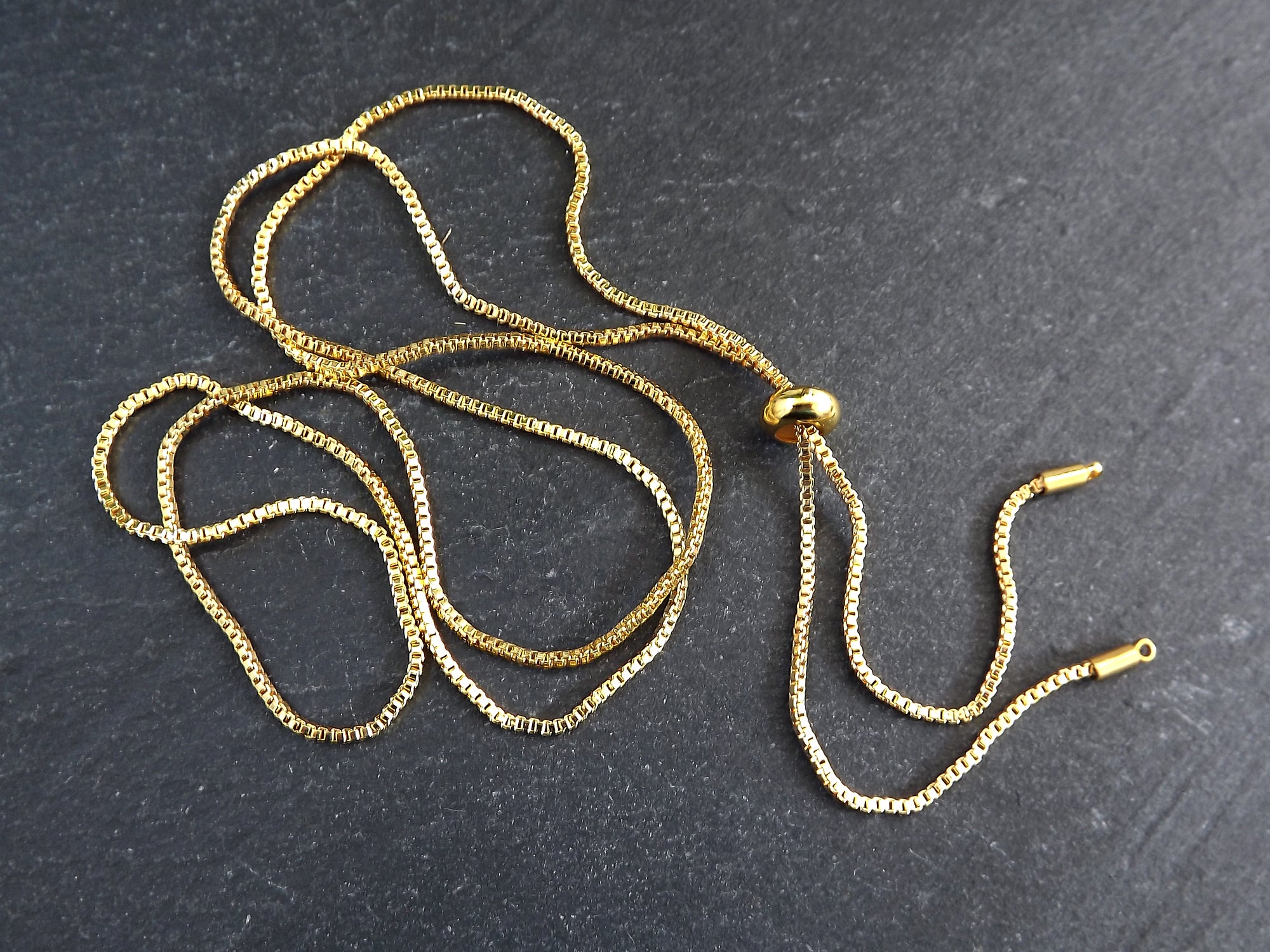 Gold Chain Adjustable Slider Necklace Blank, Box Chain Sliding Clasp, Gold Necklace, 1pc Gold Chain Adjustable Slider Necklace Blank, Box Chain Sliding Clasp, Gold Necklace, 1pc