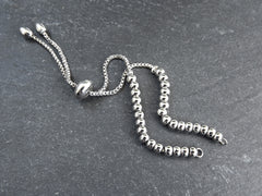 Adjustable Slider Bracelet Blank, Silver Beaded Box Chain Sliding Clasp Bracelet, Chain Connector, Jump Rings on Both Sides For Charm, 1pc