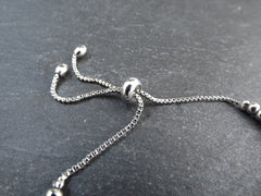 Adjustable Slider Bracelet Blank, Silver Beaded Box Chain Sliding Clasp Bracelet, Chain Connector, Jump Rings on Both Sides For Charm, 1pc