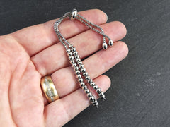 Adjustable Slider Bracelet Blank, Silver Beaded Box Chain Sliding Clasp Bracelet, Chain Connector, Jump Rings on Both Sides For Charm, 1pc