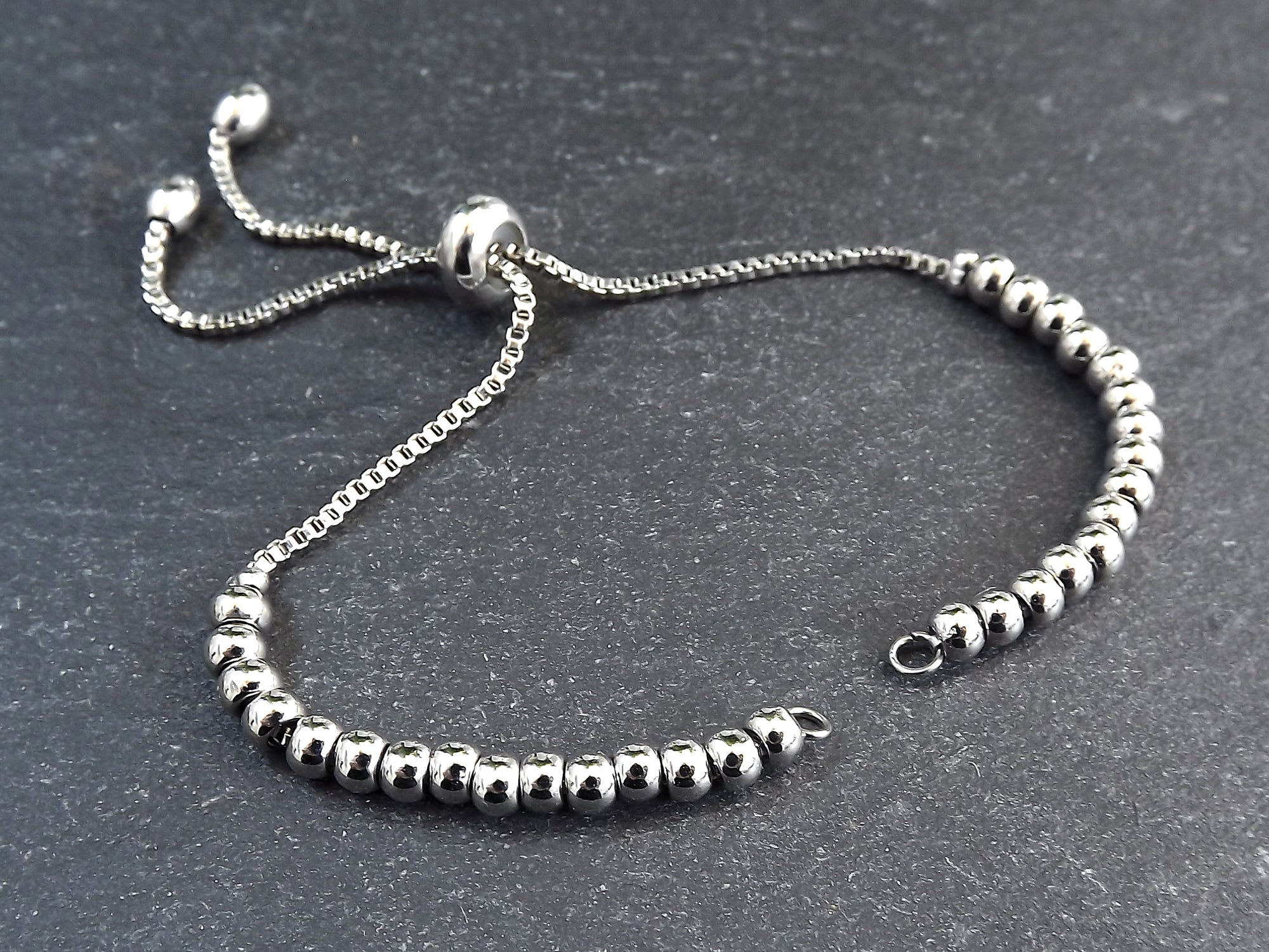 Adjustable Slider Bracelet Blank, Silver Beaded Box Chain Sliding Clasp Bracelet, Chain Connector, Jump Rings on Both Sides For Charm, 1pc Adjustable Slider Bracelet Blank, Silver Beaded Box Chain Sliding Clasp Bracelet, Chain Connector, Jump Rings on Both Sides For Charm, 1pc
