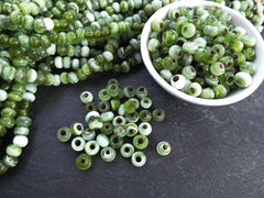 BULK - 50 Marble Green Rustic Glass Bead - Traditional Turkish Artisan Handmade - 8mm