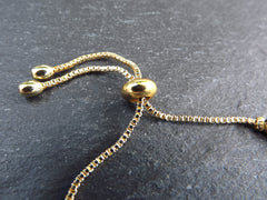 Adjustable Slider Bracelet Blank, Gold Beaded Box Chain Sliding Clasp Bracelet, Chain Connector, Jump Rings on Both Sides For Charm, 1pc