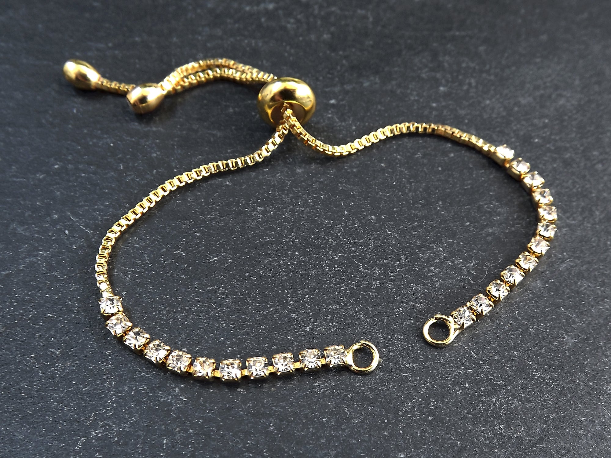 Adjustable Slider Bracelet Blank, Gold Rhinestone Box Chain Sliding Clasp Bracelet, Chain Connector, Jump Rings on Both Sides For Charm, 1pc Adjustable Slider Bracelet Blank, Gold Rhinestone Box Chain Sliding Clasp Bracelet, Chain Connector, Jump Rings on Both Sides For Charm, 1pc