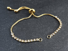 Adjustable Slider Bracelet Blank, Gold Rhinestone Box Chain Sliding Clasp Bracelet, Chain Connector, Jump Rings on Both Sides For Charm, 1pc