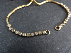 Adjustable Slider Bracelet Blank, Gold Rhinestone Box Chain Sliding Clasp Bracelet, Chain Connector, Jump Rings on Both Sides For Charm, 1pc