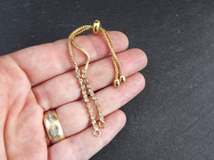 Adjustable Slider Bracelet Blank, Gold Rhinestone Box Chain Sliding Clasp Bracelet, Chain Connector, Jump Rings on Both Sides For Charm, 1pc