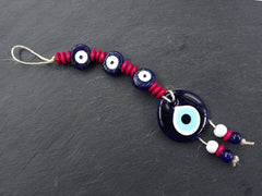 Evil Eye Wall Hanging, Hot Pink, Navy Blue, Turkish Evil Eye, Lucky, Protective, Wall Hanging, Home Decor, Garden Decoration, Artisan