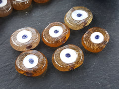 6 Caramel Honey Yellow Evil Eye Nazar Glass Bead Traditional Turkish Handmade Protective Lucky Amulet 26 mm VALUE PACK Turkish Glass Beads