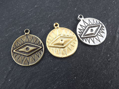 All Seeing Eye Pendant, All Seeing Eye Charm, Talisman, Evil Eye Amulet, Antique Bronze, 2pc