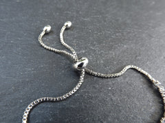 Adjustable Slider Bracelet Blank, Silver Rhinestone Box Chain Sliding Clasp Bracelet, Chain Connector, Jump Rings on Both Sides For Charm, 1pc