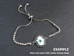 Adjustable Slider Bracelet Blank, Silver Rhinestone Box Chain Sliding Clasp Bracelet, Chain Connector, Jump Rings on Both Sides For Charm, 1pc