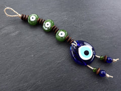 Green Brown Turkish Evil Eye Wall Hanging Home Garden Decoration with Evileye Traditional Artisan Beads - No:50