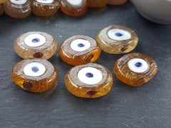 6 Caramel Honey Yellow Evil Eye Nazar Glass Bead Traditional Turkish Handmade Protective Lucky Amulet 26 mm VALUE PACK Turkish Glass Beads