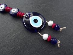 Evil Eye Wall Hanging, Hot Pink, Navy Blue, Turkish Evil Eye, Lucky, Protective, Wall Hanging, Home Decor, Garden Decoration, Artisan
