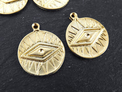 All Seeing Eye Pendant, All Seeing Eye Charm, Evil Eye, 22k Matte Gold, 2pc