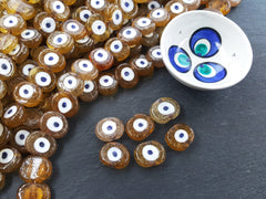 6 Caramel Honey Yellow Evil Eye Nazar Glass Bead Traditional Turkish Handmade Protective Lucky Amulet 26 mm VALUE PACK Turkish Glass Beads